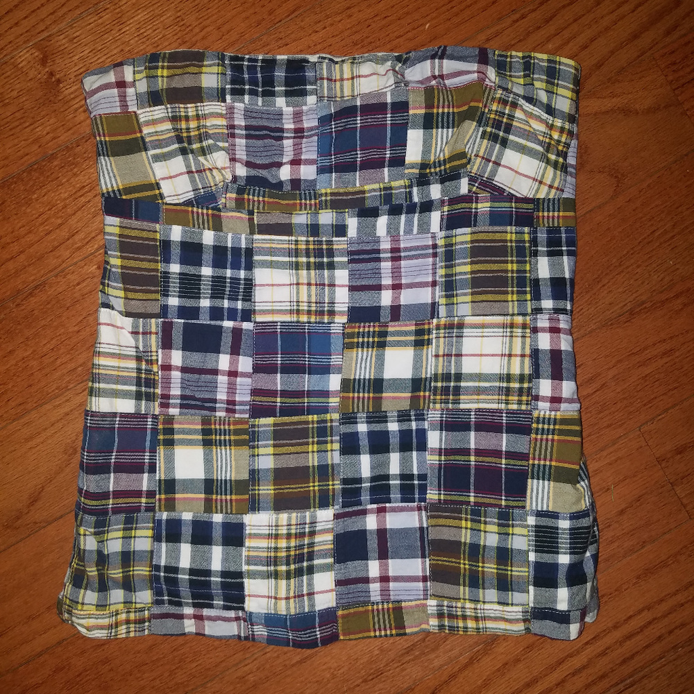 JCrew Madras Plaid Strapless Top